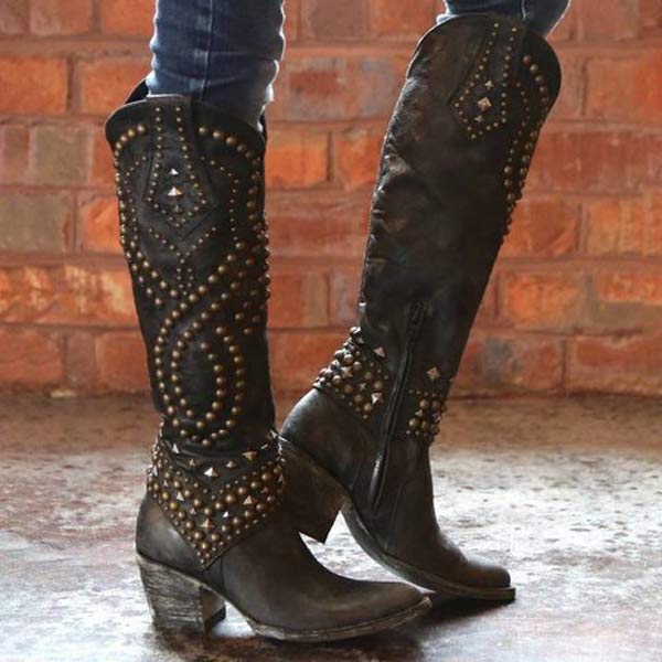 Orla | Women's Studded Knee High Boots Heeled Tall