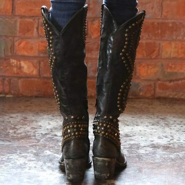 Orla | Women's Studded Knee High Boots Heeled Tall
