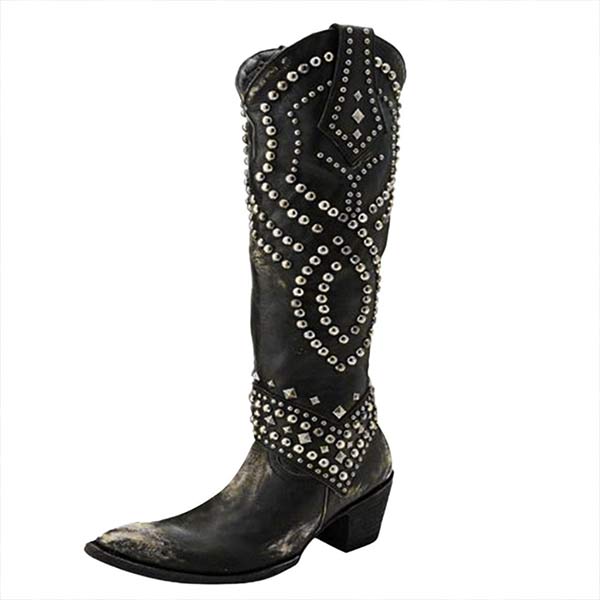 Orla | Women's Studded Knee High Boots Heeled Tall