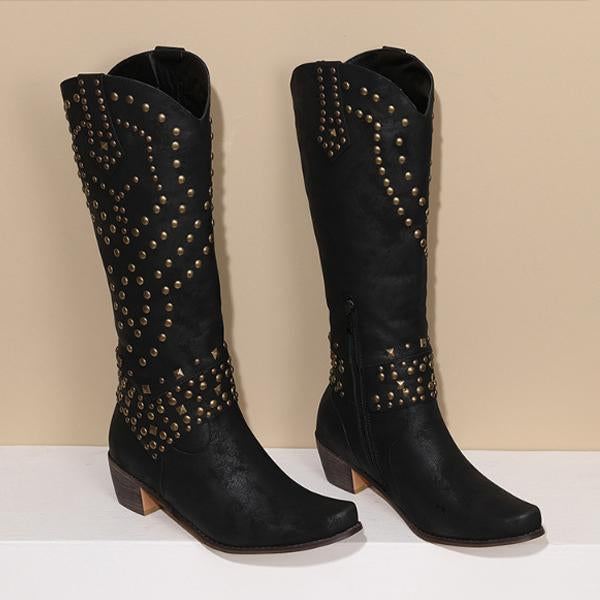 Orla | Women's Studded Knee High Boots Heeled Tall