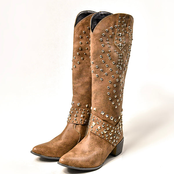 Orla | Women's Studded Knee High Boots Heeled Tall