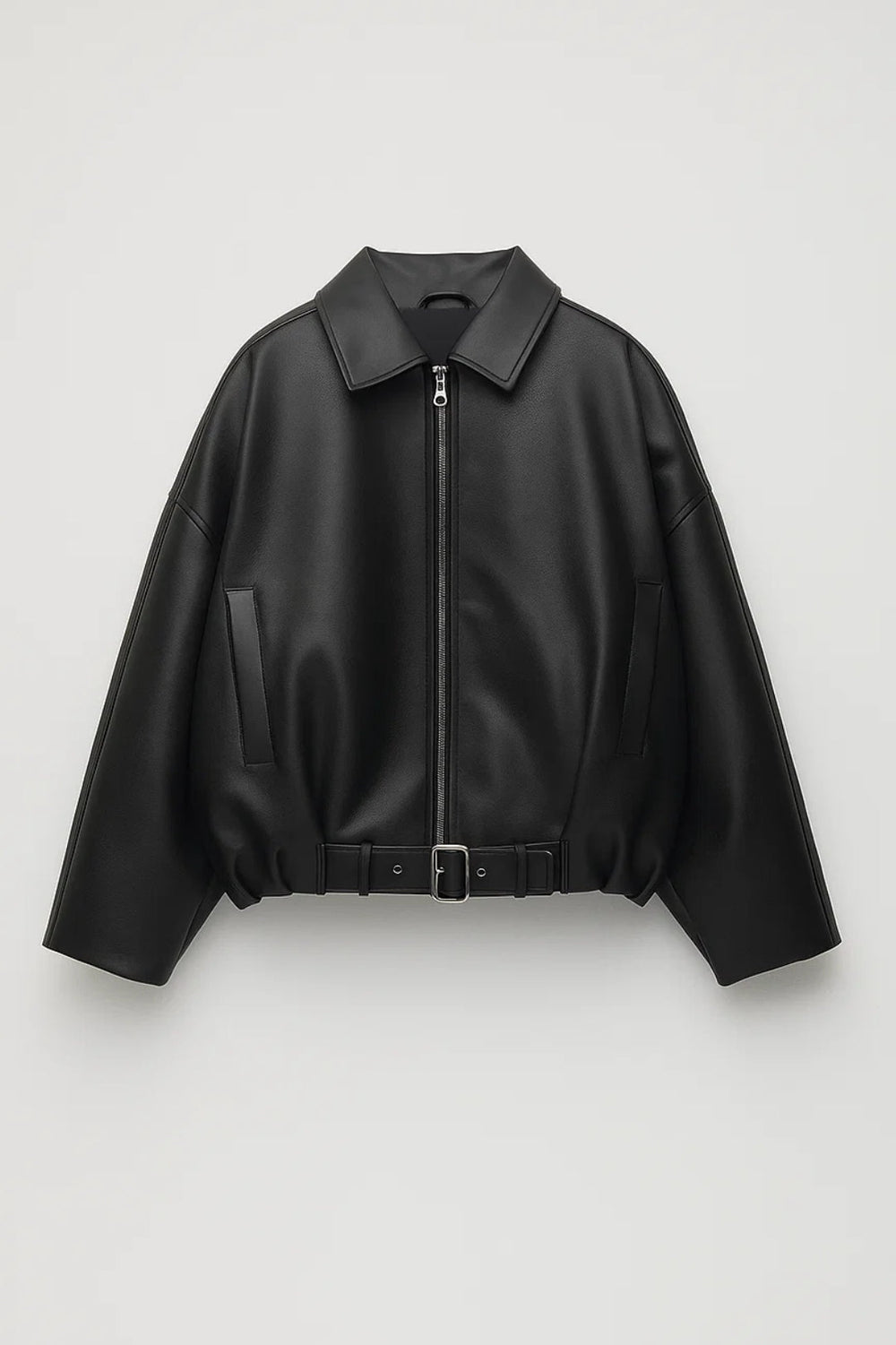 Astrid - Women's Oversized Belted Leather Jacket
