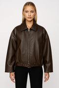 Astrid - Women's Oversized Belted Leather Jacket