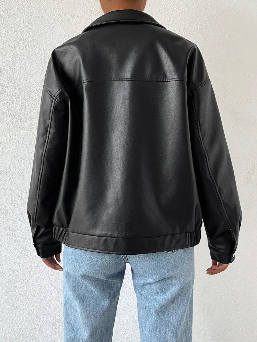Adelaide - Women's Drop-Shoulder Oversized Leather Jacket