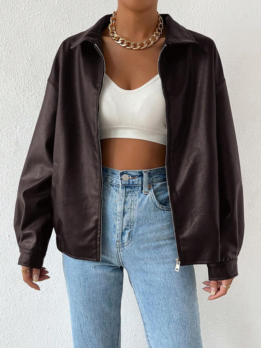 Adelaide - Women's Drop-Shoulder Oversized Leather Jacket