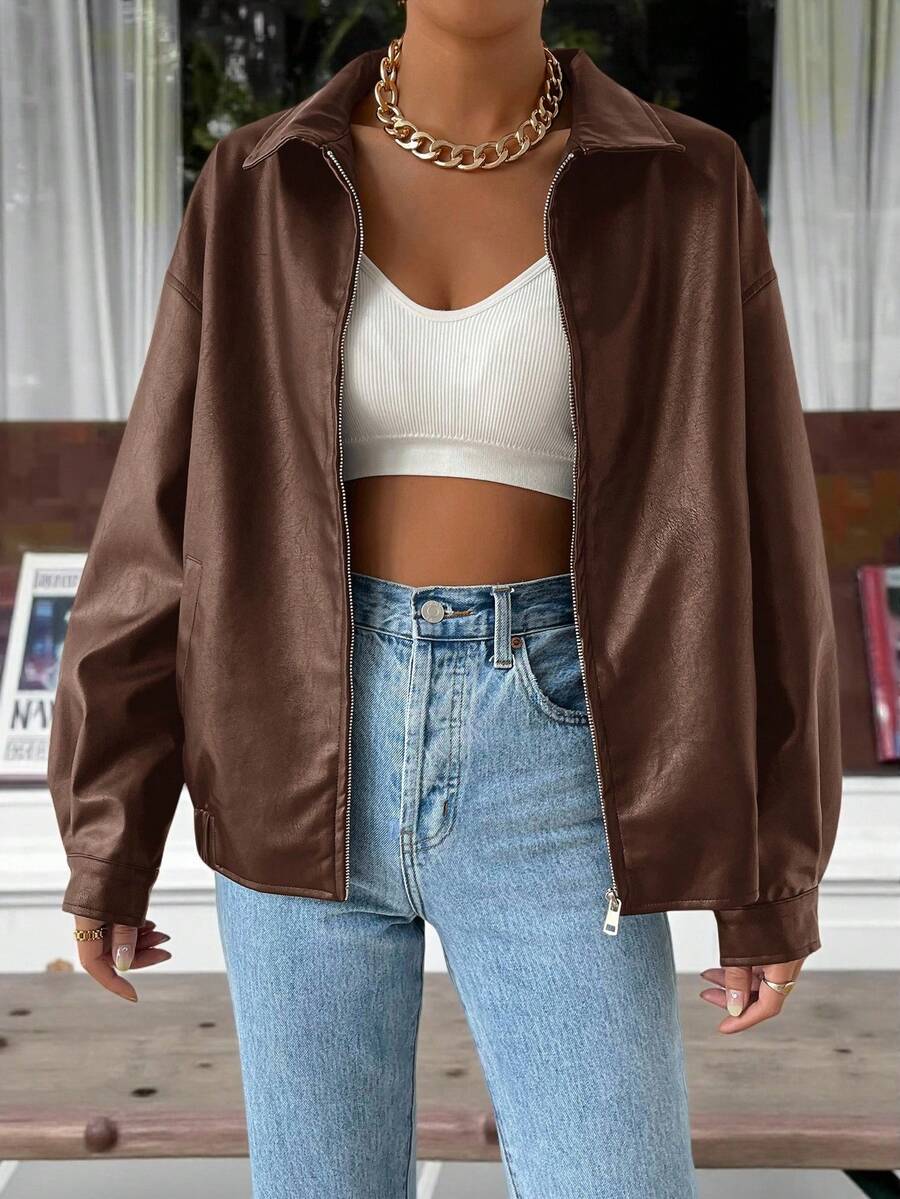 Adelaide - Women's Drop-Shoulder Oversized Leather Jacket