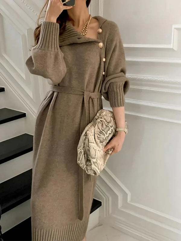 Petra | Women's Belted Sweater Dress Knitted Long