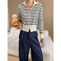 Sabine | Women's Striped Funnel Neck Zip Up Sweater