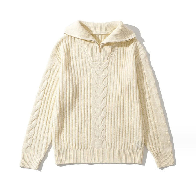 Sibyl | Women's Cable Knit Funnel Neck Zip Up Sweater