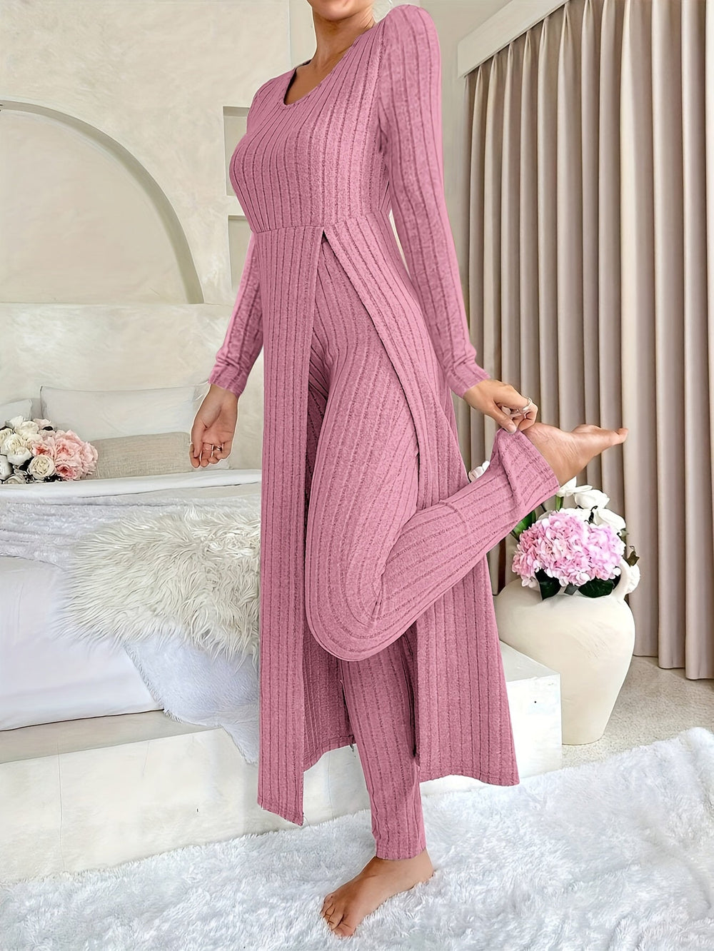 Verity | Women's Ribbed Two Piece Lounge Set Loungewear