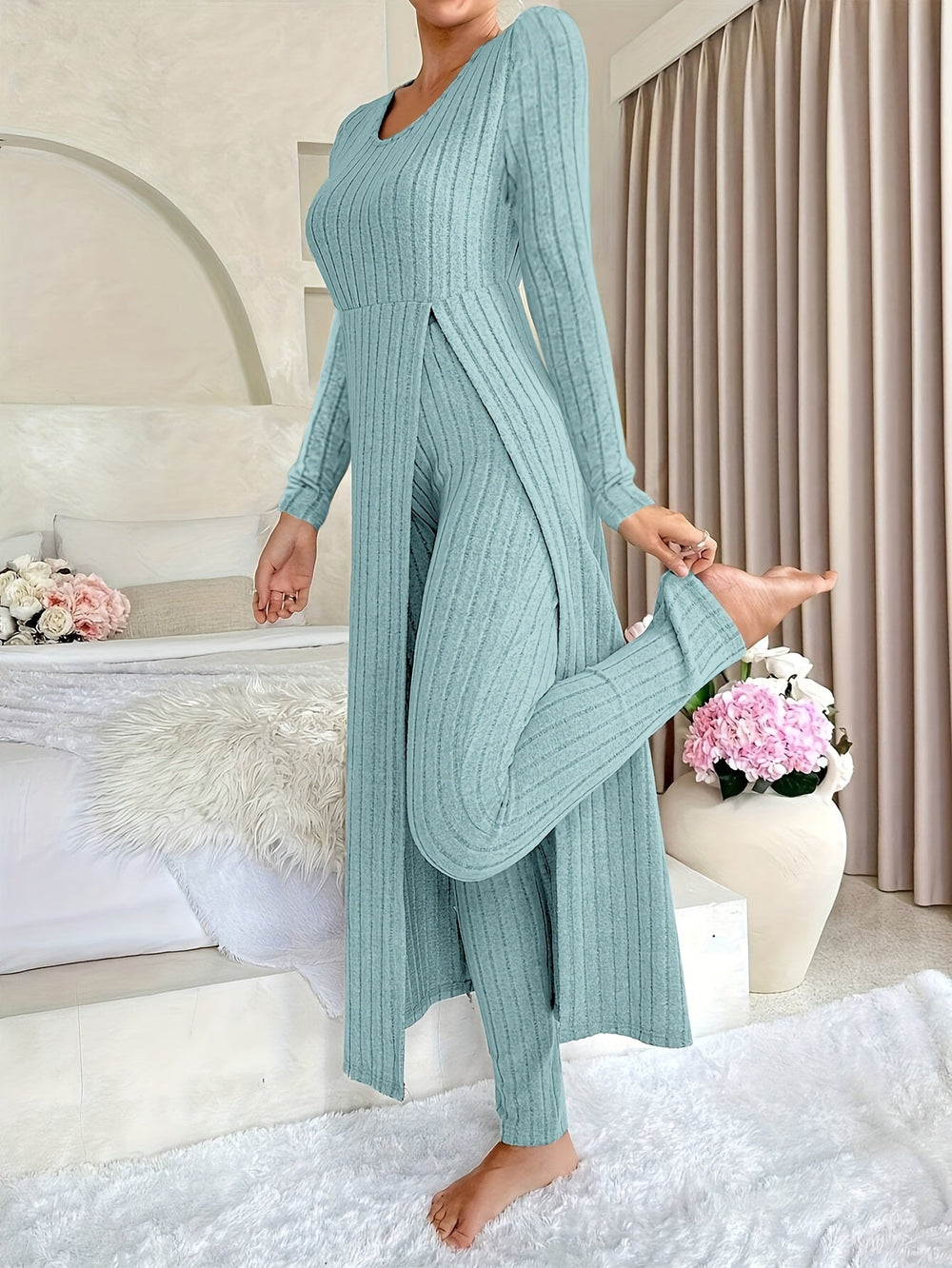 Verity | Women's Ribbed Two Piece Lounge Set Loungewear