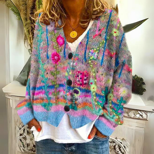 Jemima - Women's Floral Pattern Knit Cardigan